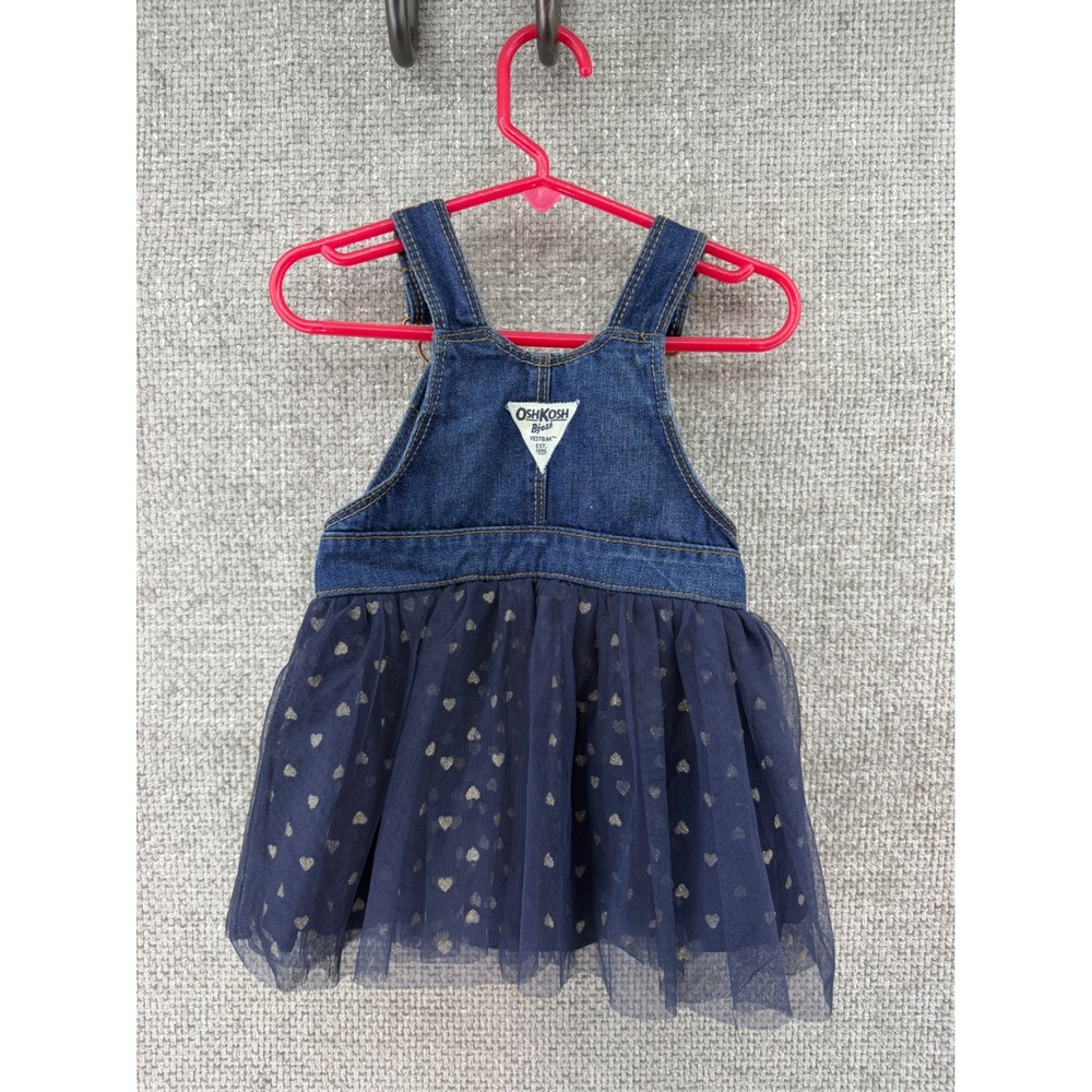OshKosh Bgosh Vestback Baby Girls Denim Tulle Heart Dress Navy Blue Gold 12M - Picture 2 of 7